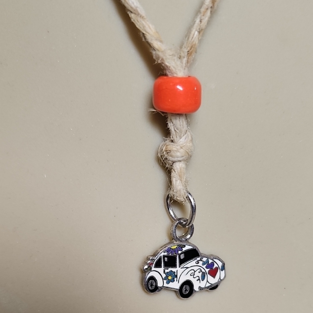 Hippie VW Bug Necklace With Natural Cord